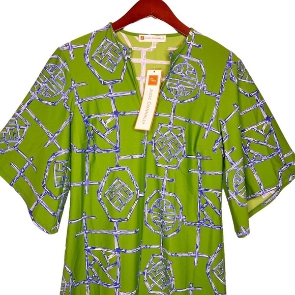 JUDE CONNALLY NWT Bamboo Lattice Print Knit Split V Neck Midi Dress Size XS - Picture 4 of 15